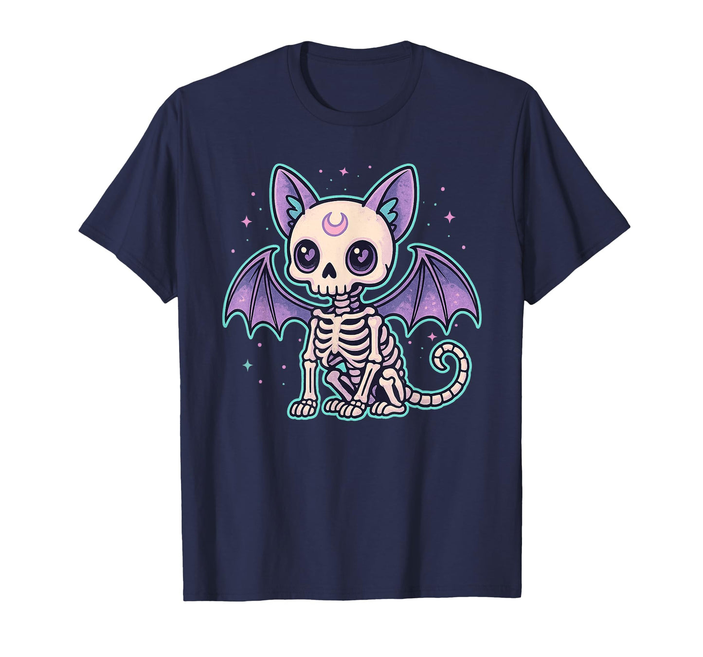 Kawaii Pastel Goth Cute Cat Bat Skeleton Halloween Kids T-Shirt
