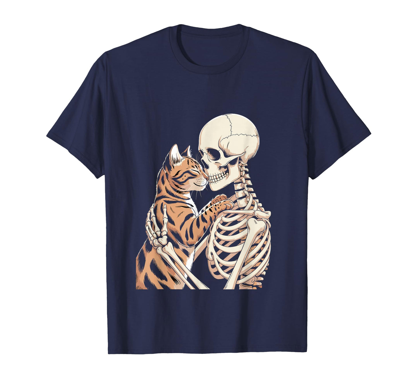 Skeleton Hugging Cat Halloween Cat Lover Cat Dad Mom T-Shirt