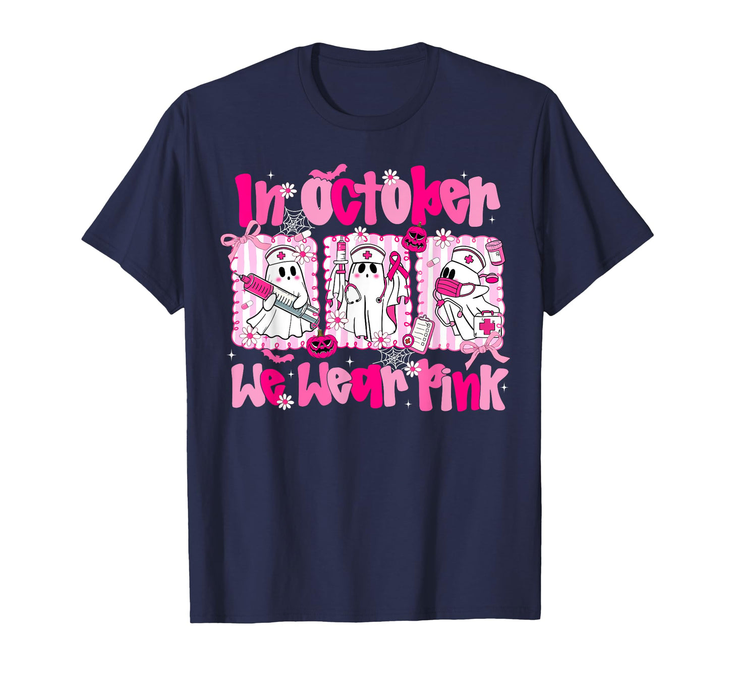 In October We Wear Pink Ghost Breast Cancer Awareness T-Shirt