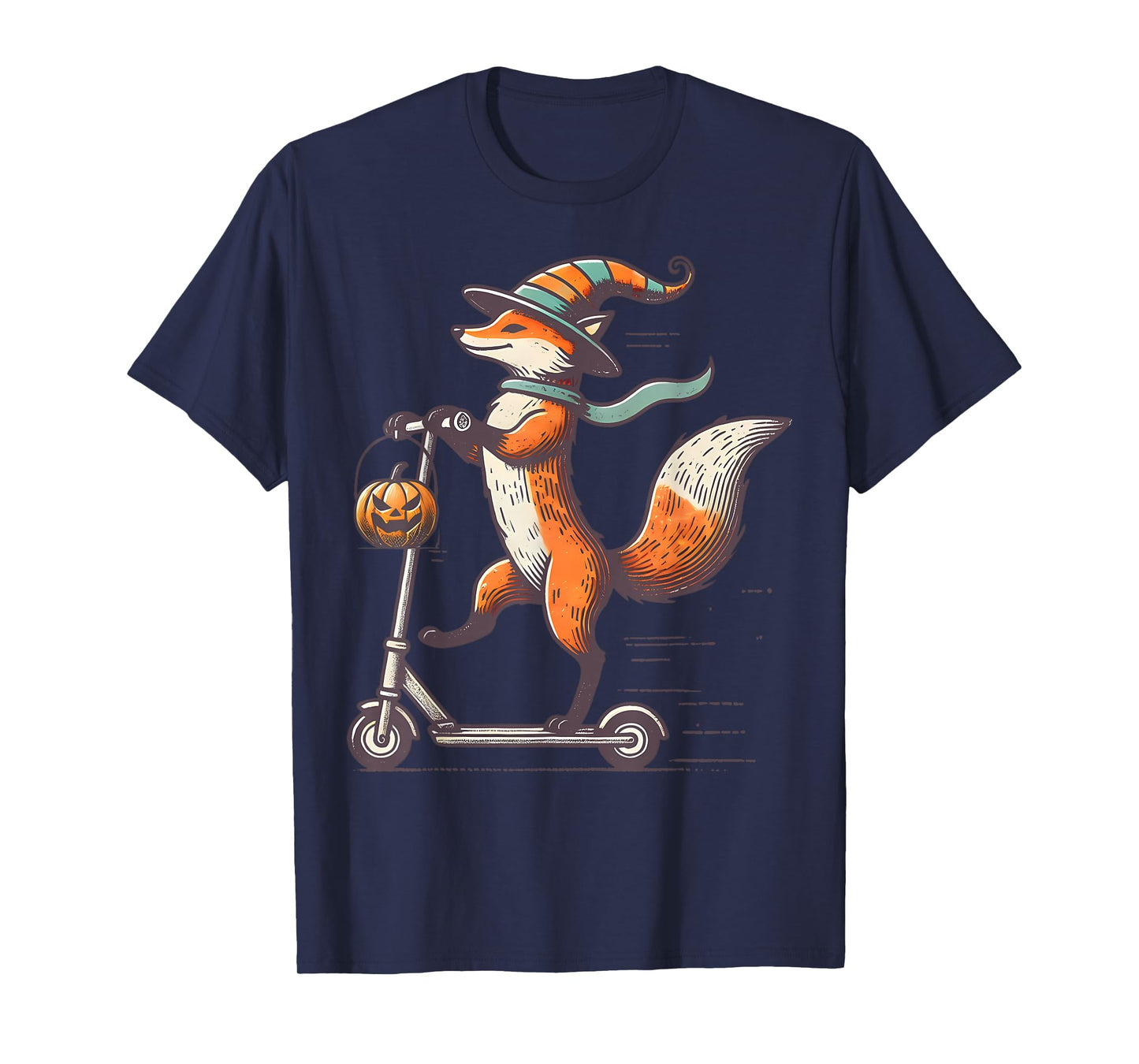 Funny Fox Riding Scooter Fall Pumpkin Halloween Thanksgiving T-Shirt