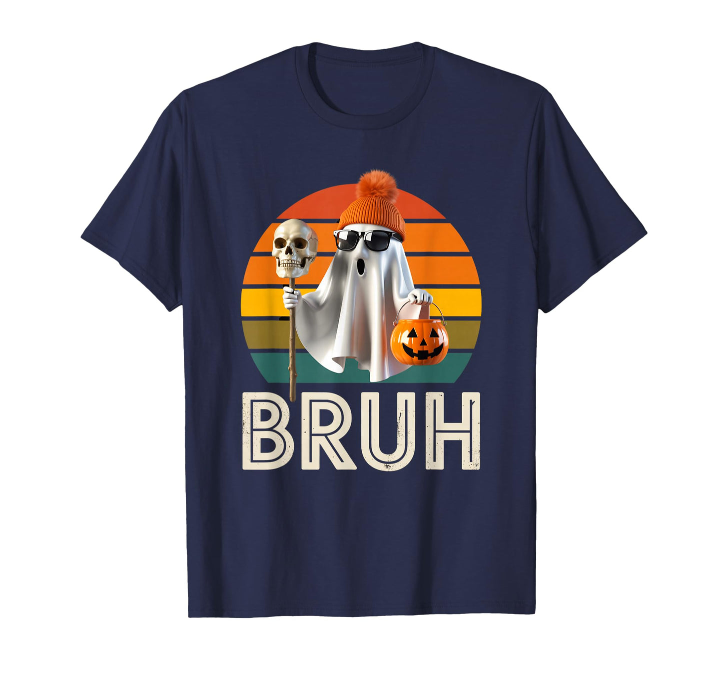Funny Ghost Saying Bruh Halloween Meme Humor Women Men T-Shirt