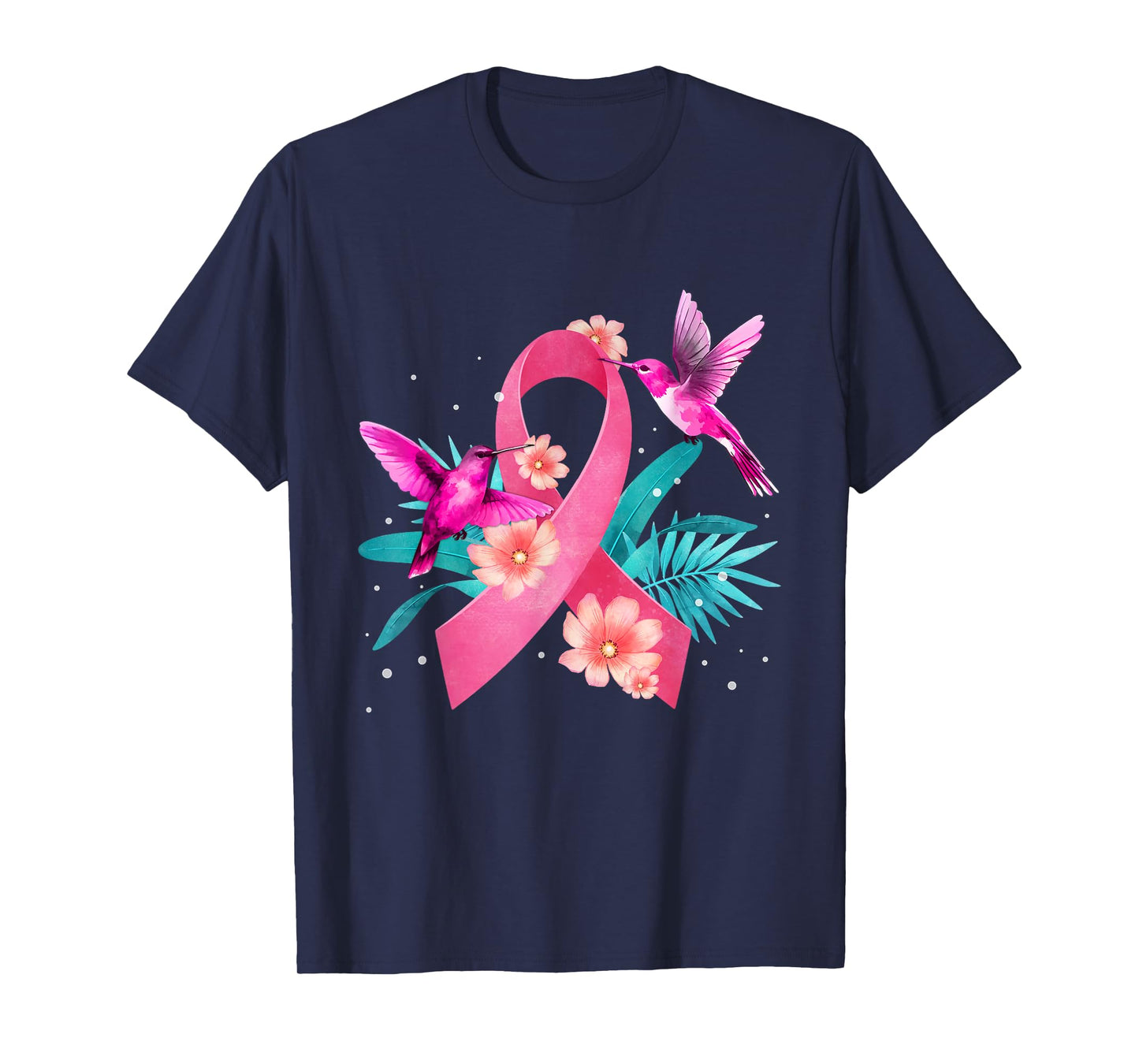 Hummingbird Breast Cancer Awareness Pink Ribbon Flowers T-Shirt