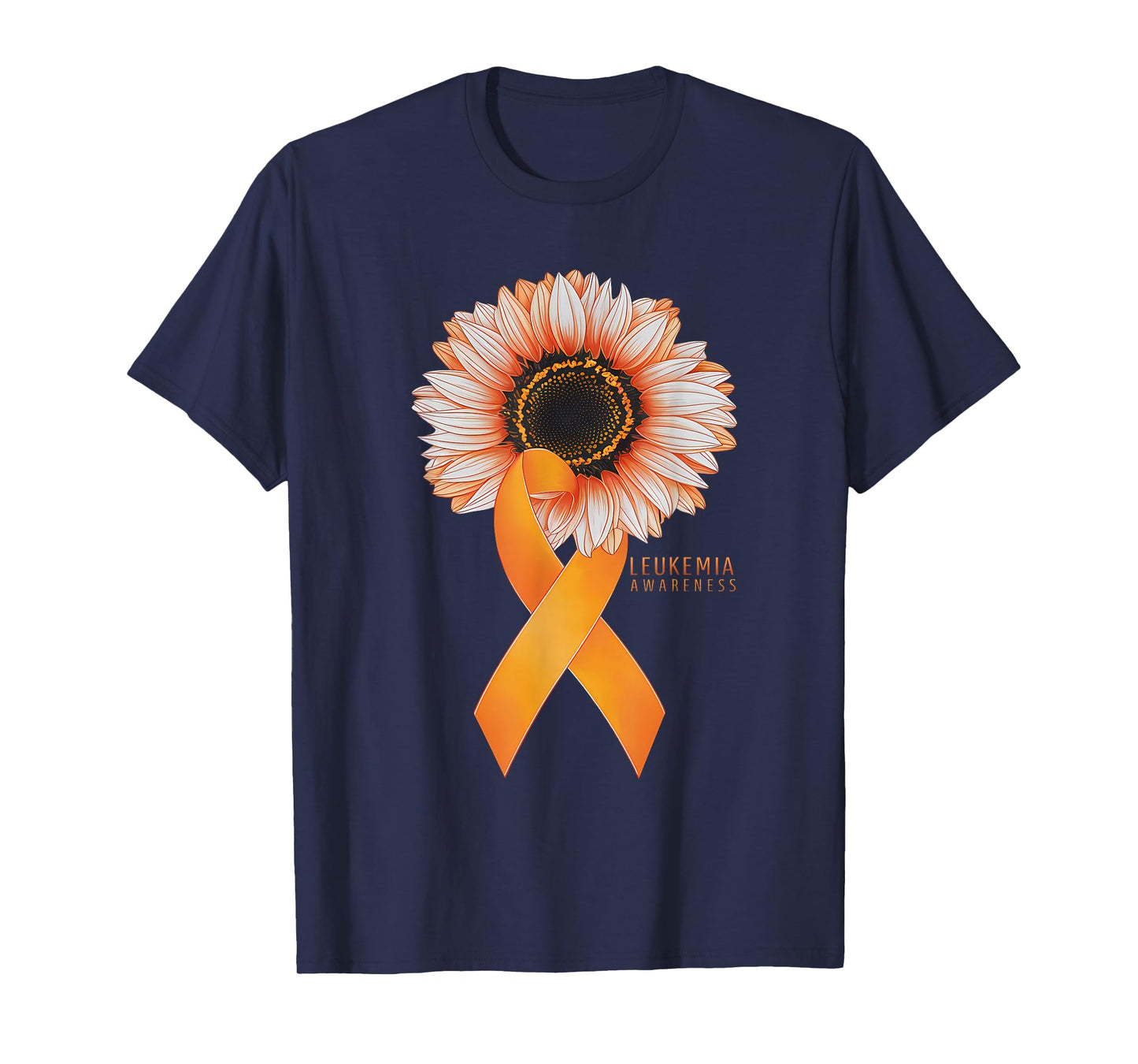 Leukemia Cancer Awareness Sunflower Warrior Orange Ribbon T-Shirt