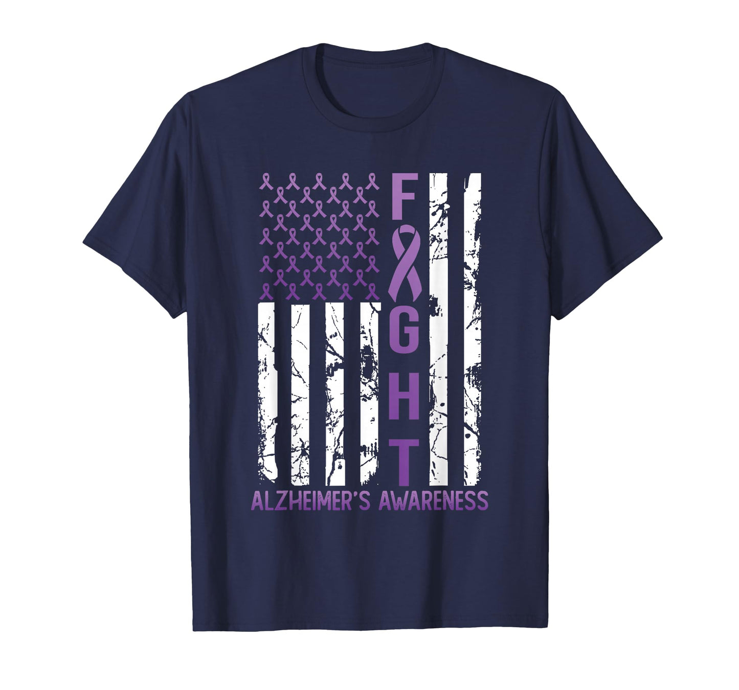 Alzheimer's Awareness Month Day USA Flag Ribbon Purple T-Shirt
