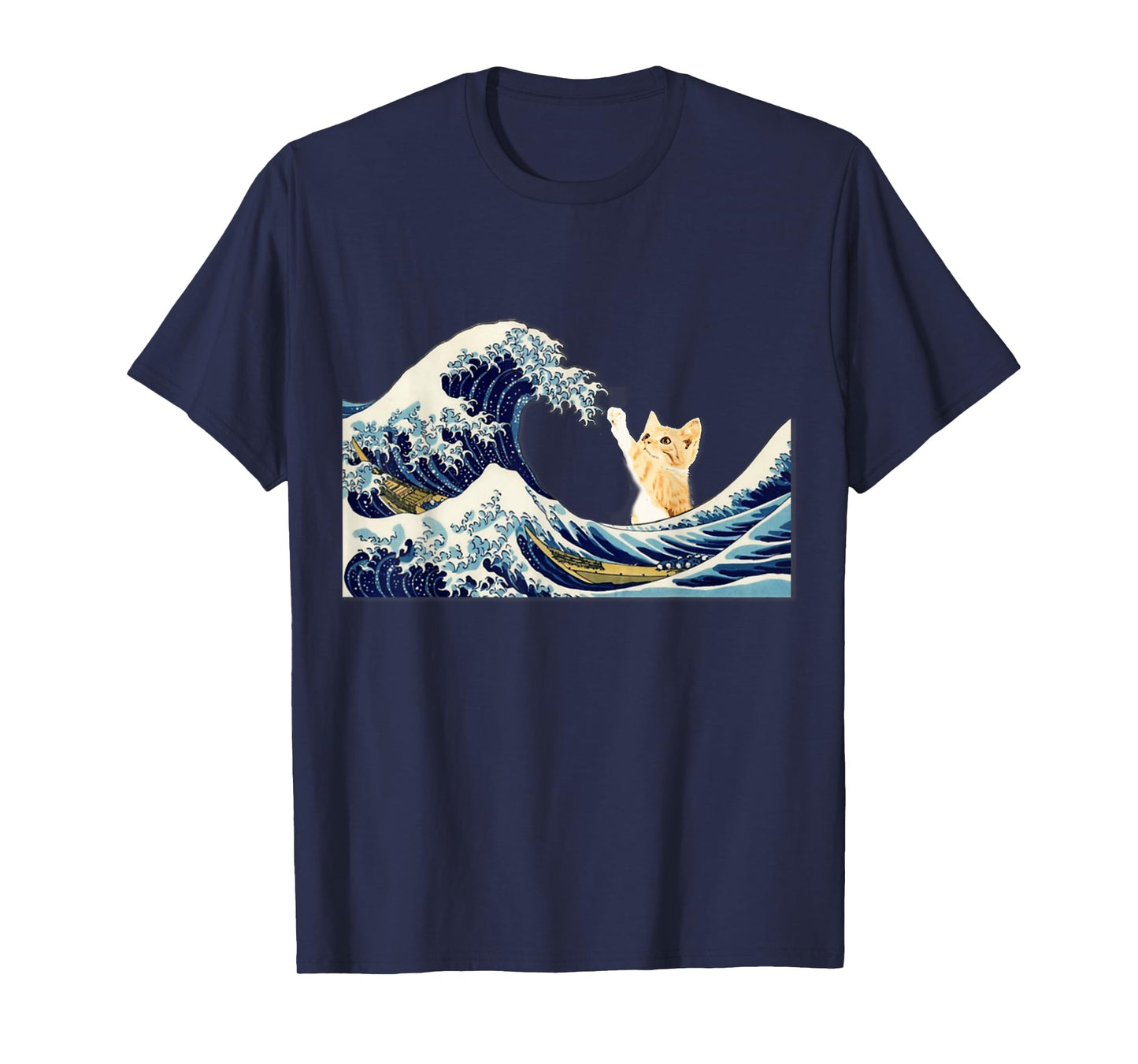 The Great Wave with Large Cat T-Shirt for Men Women Girls Kids