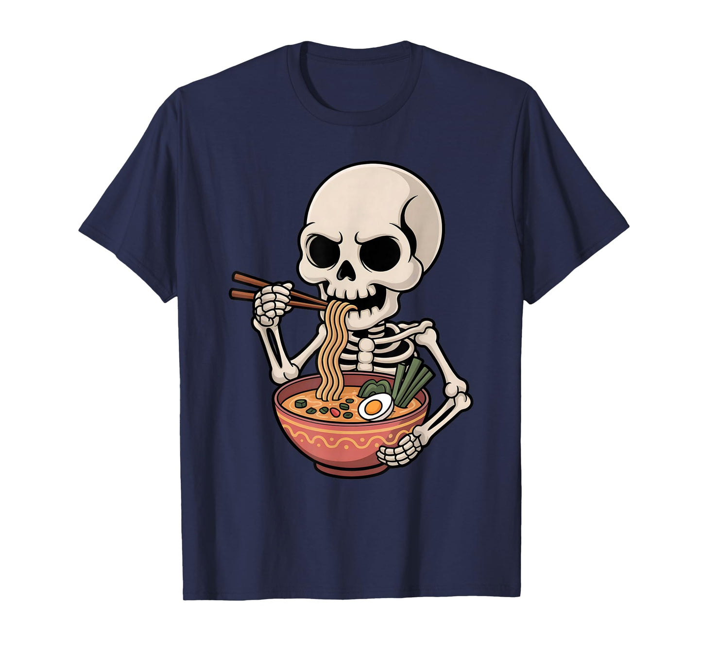 Cute Skeleton Eating Ramen Japanese Kawaii Spooky Noodles T-Shirt