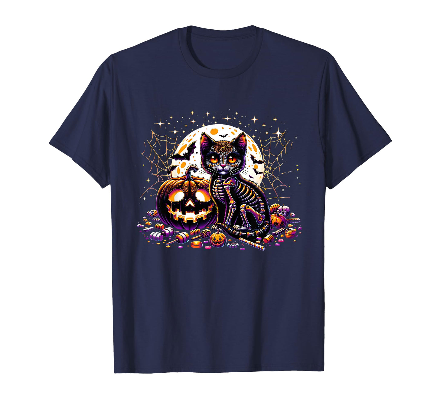 Halloween Skeleton Cat Kitten Spooky Animal Girls Graphic T-Shirt