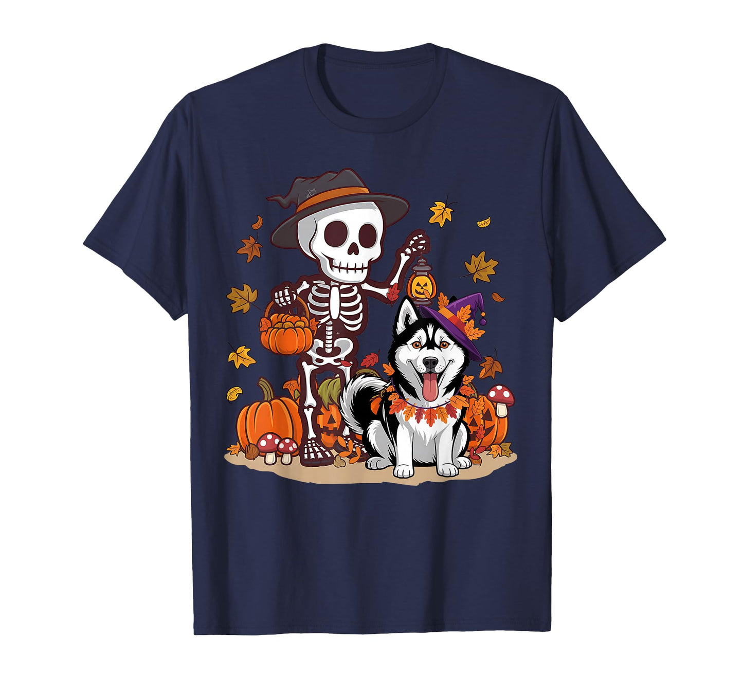 Funny Siberian Husky Skeleton Spooky Dog Lover Halloween T-Shirt