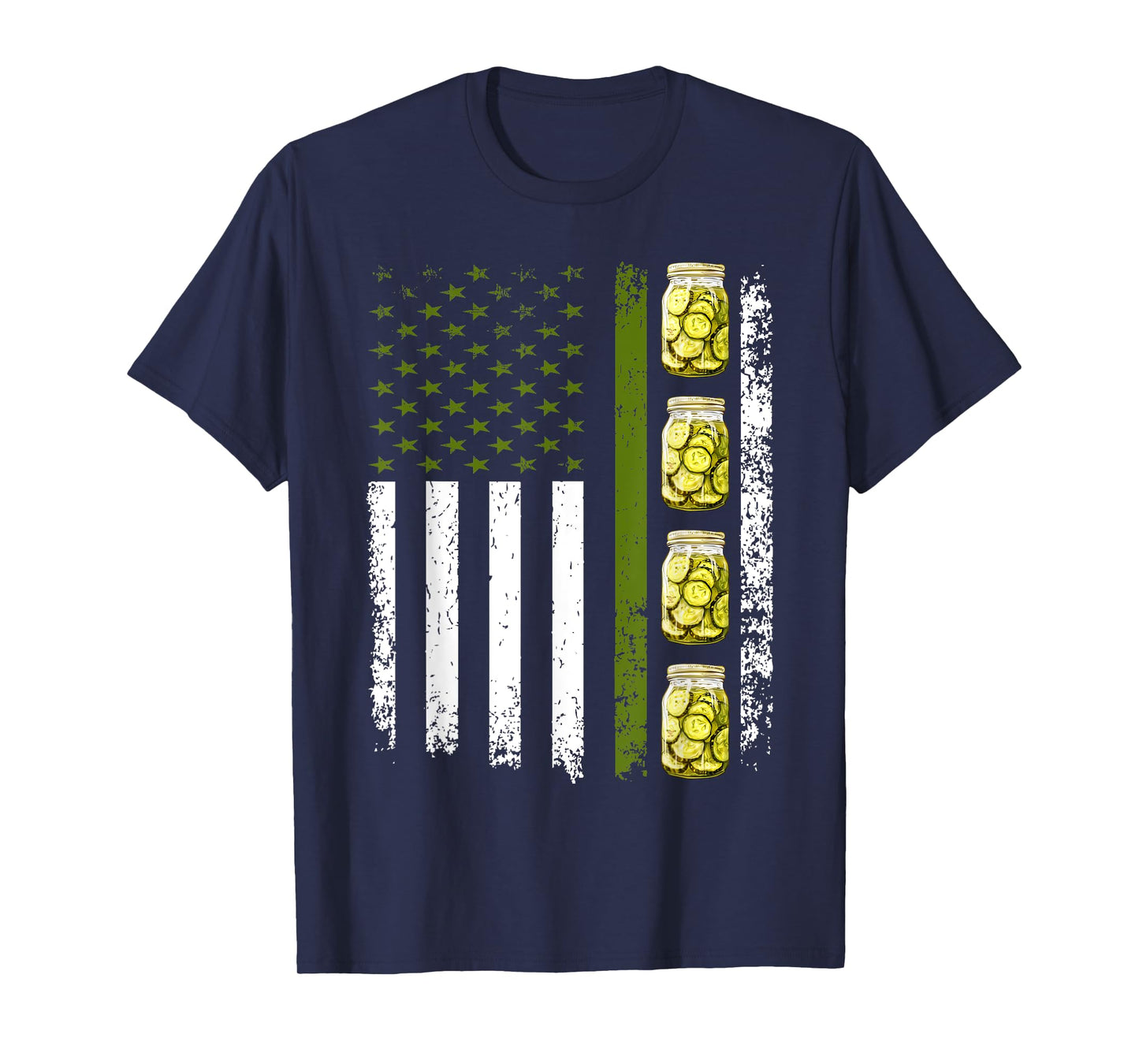 Funny Pickle Cucumber US American Flag Jar Of Sliced Pickles T-Shirt for Women Men