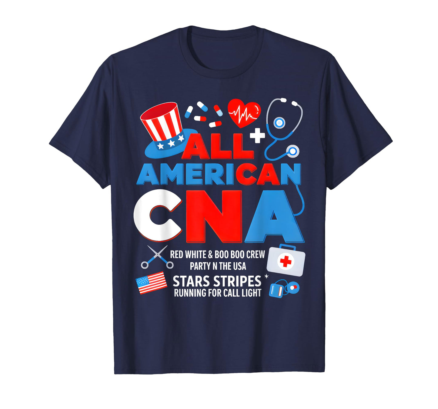 All American CNA 4th Of July Scrub Top Patriot Women RN CNA T-Shirt