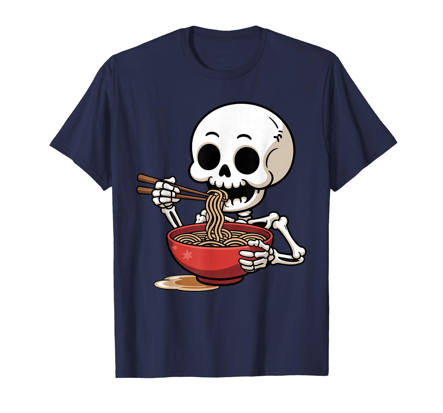 Skeleton Eating Ramen Noodle Bowl Halloween Trick or Treat T-Shirt