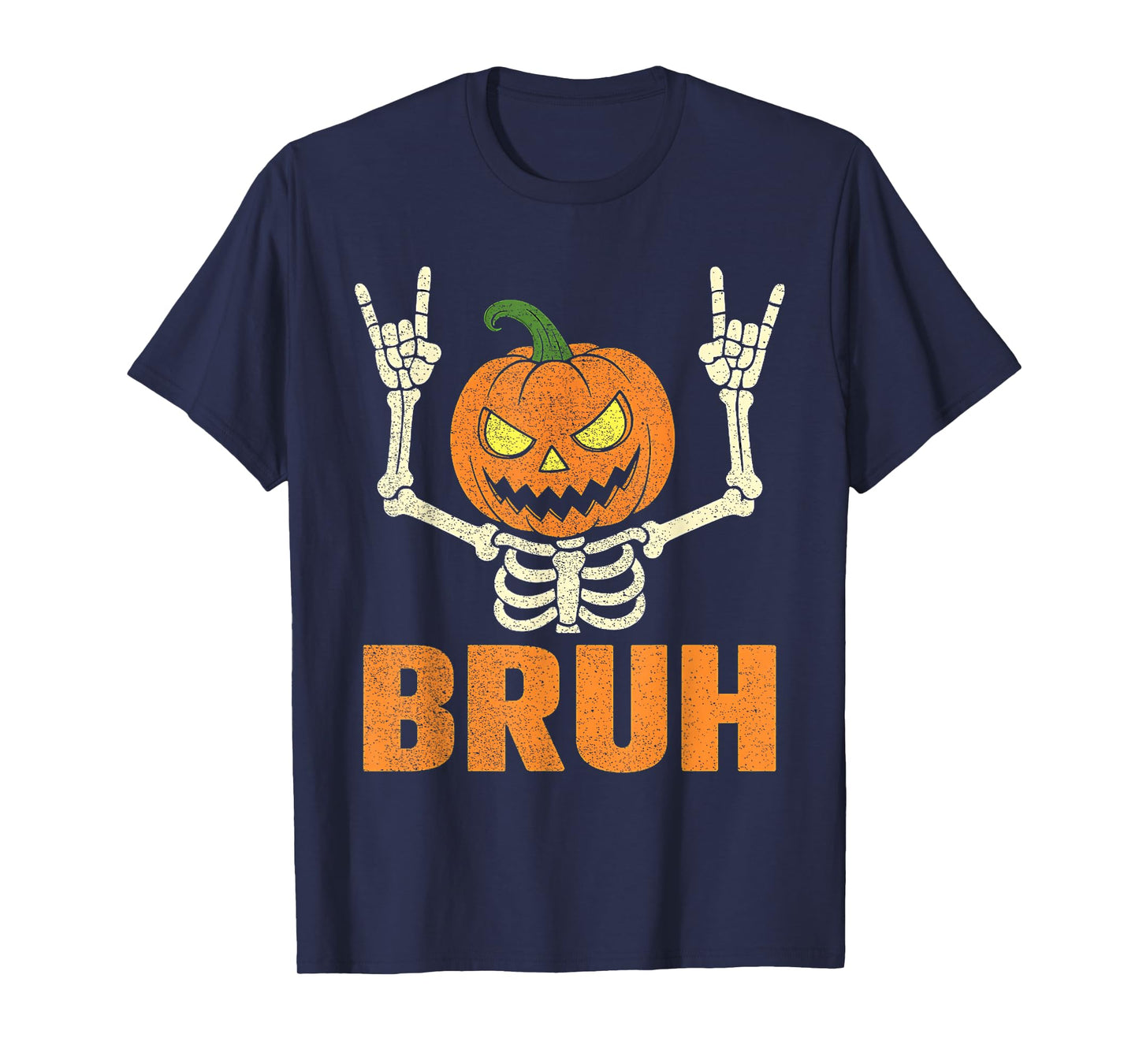Bruh Skeleton Pumpkin Head Rock On Halloween Men Boys Kids T-Shirt