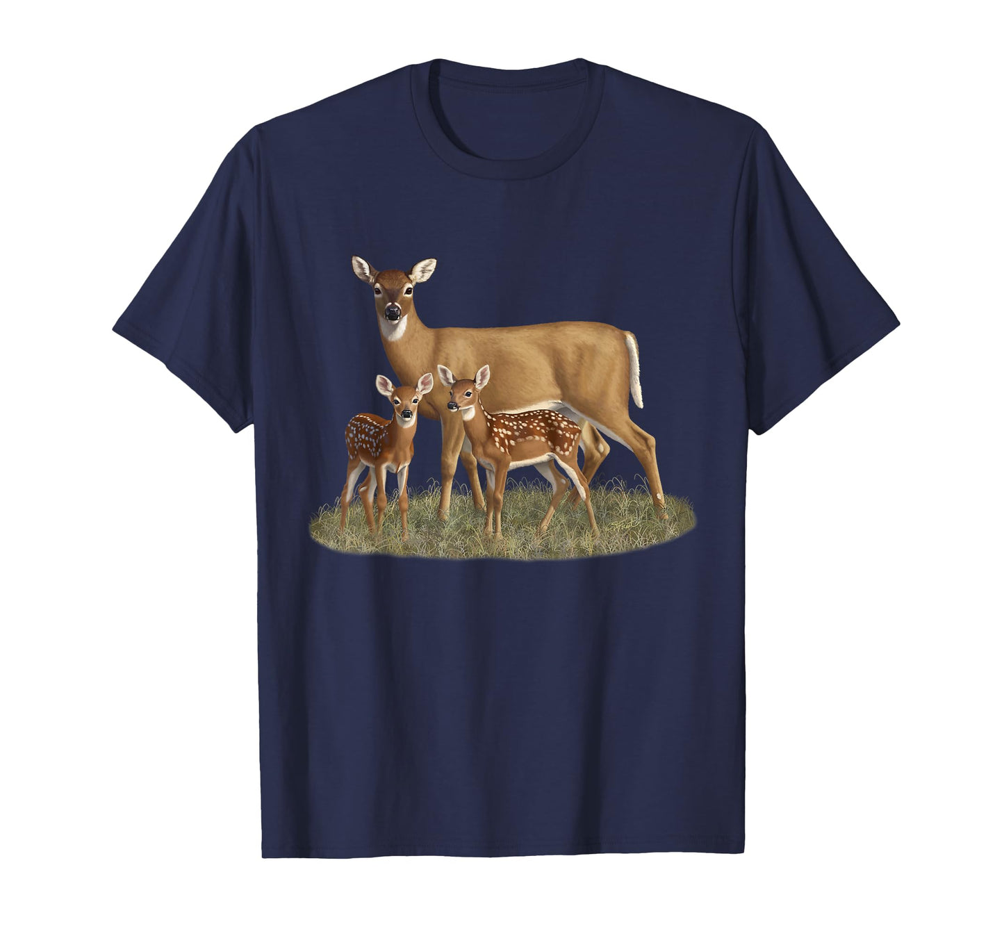 Whitetail Deer Doe & Cute Twin Fawns Wildlife Art T-Shirt