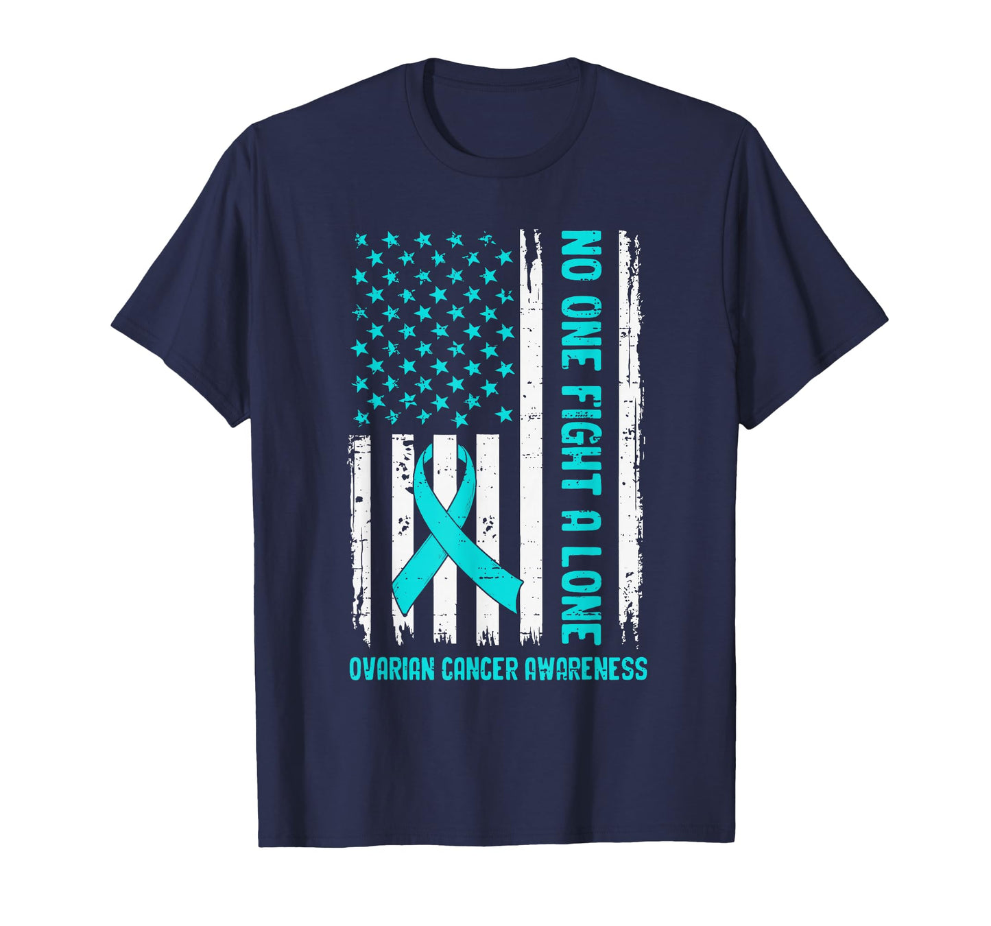 Ovarian Cancer Awareness USA Flag Ribbon Teal Support Mens T-Shirt