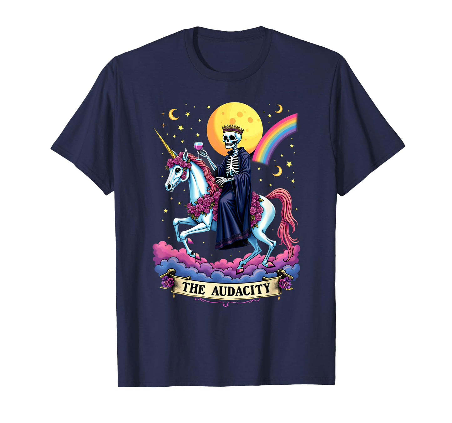 Tarot Card The Audacity King Skeleton Riding Unicorn T-Shirt