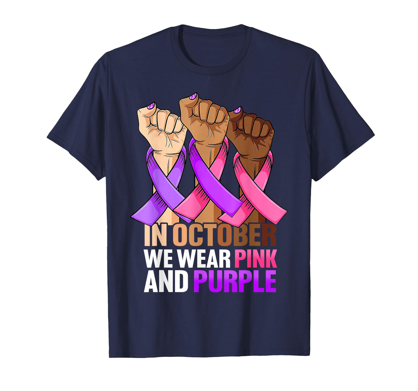 Breast Cancer Domestic Violence Awareness Pink Purple Ribbon T-Shirt