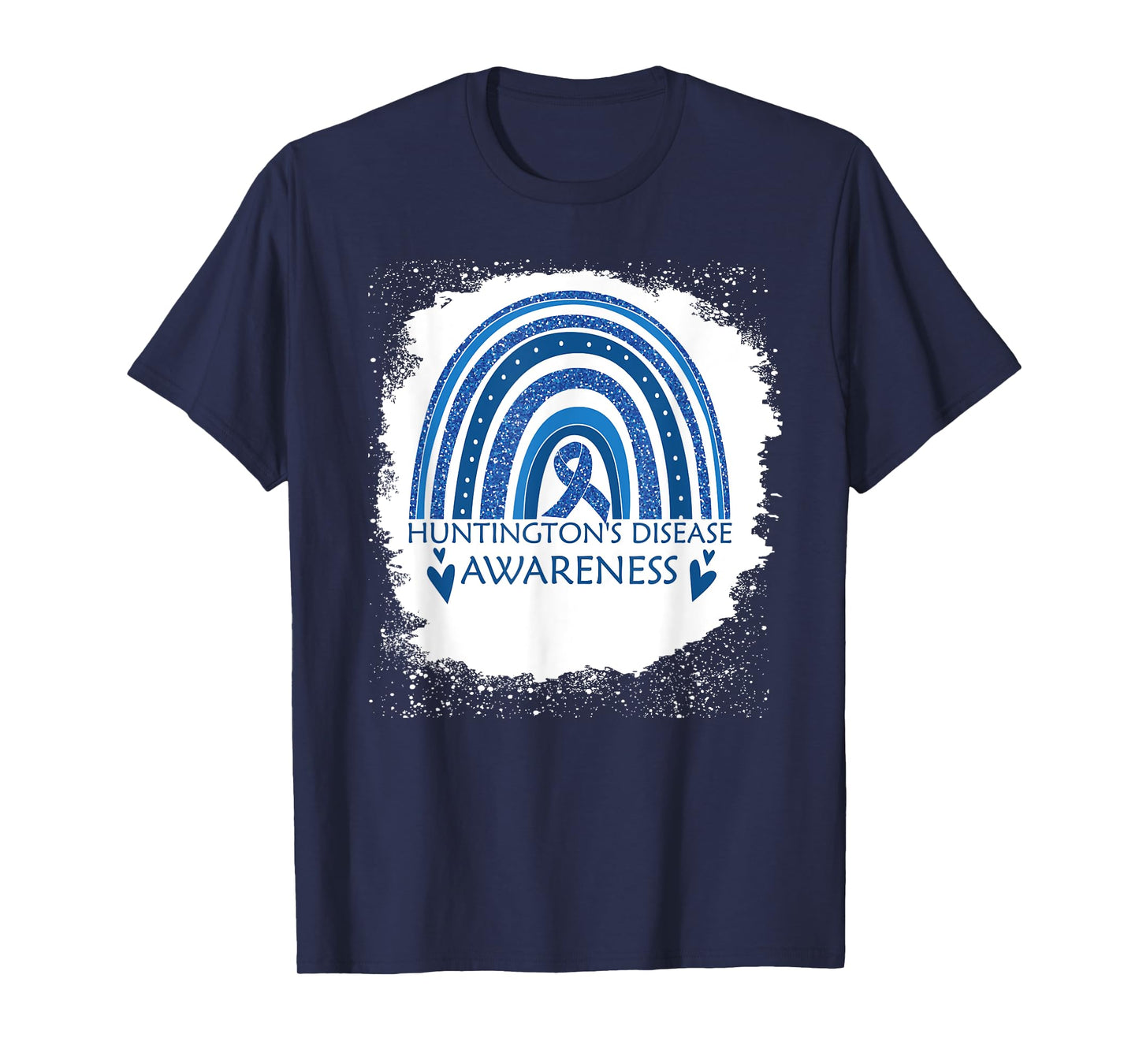 Huntington's Disease Awareness Bleached Rainbow Blue Ribbon T-Shirt