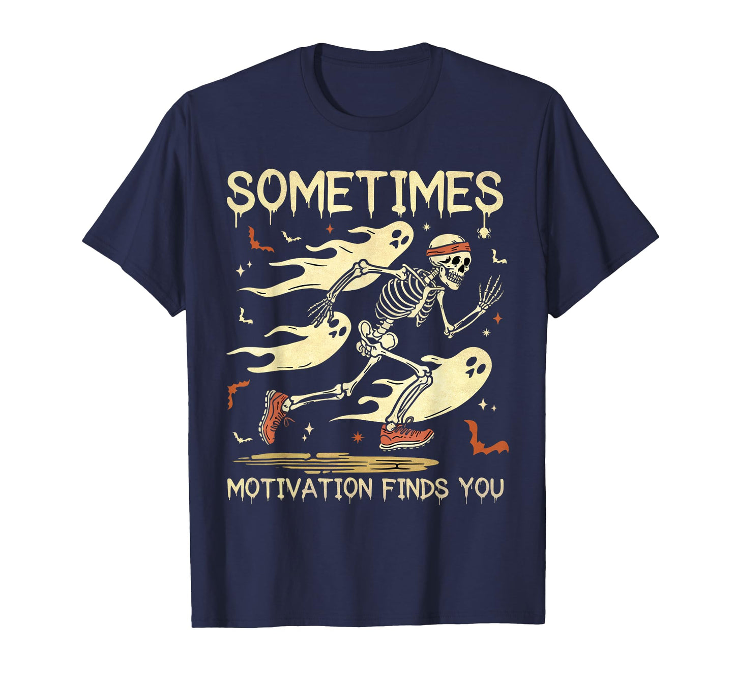 Sometimes Motivation Finds You Halloween Skeleton Marathon T-Shirt