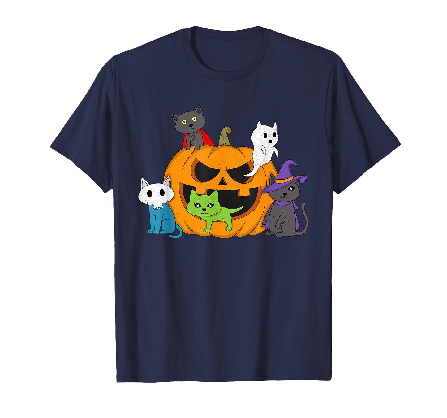 Vampire Ghost Zombie Witch Cats in Pumpkin Halloween Spooky T-Shirt