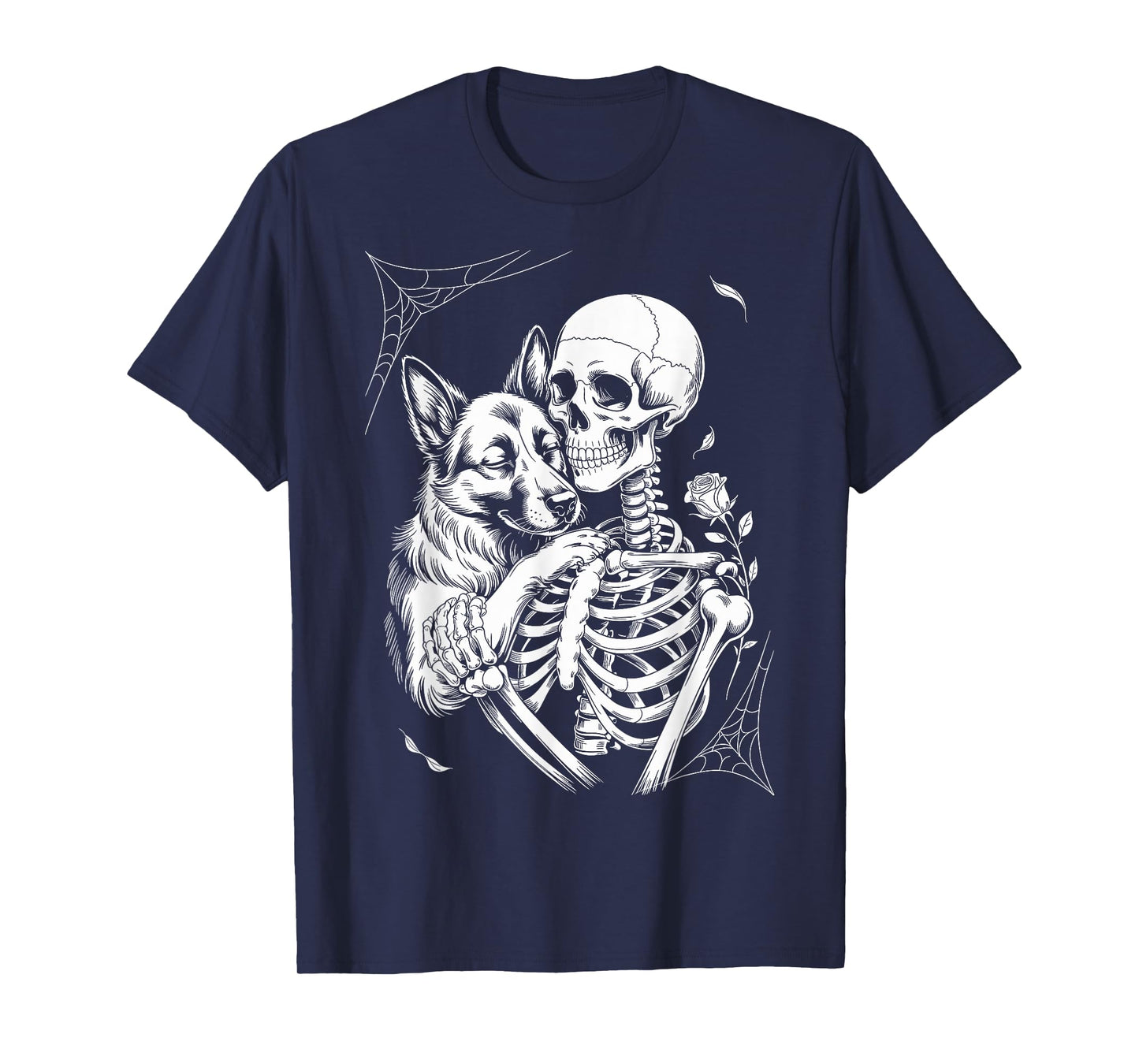 Skeleton Hugging Dog Lover Spooky Season Halloween T-Shirt