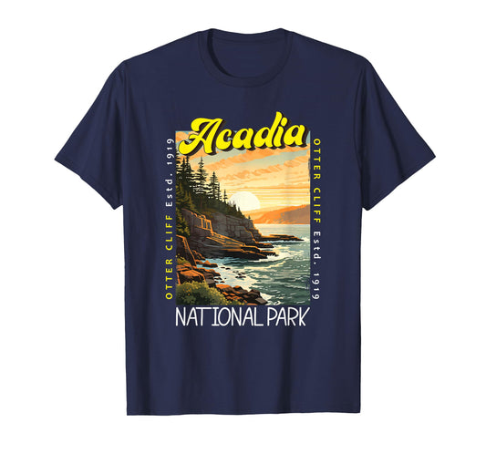 Acadia National Park Otter Cliff Maine Distressed Vintage T-Shirt