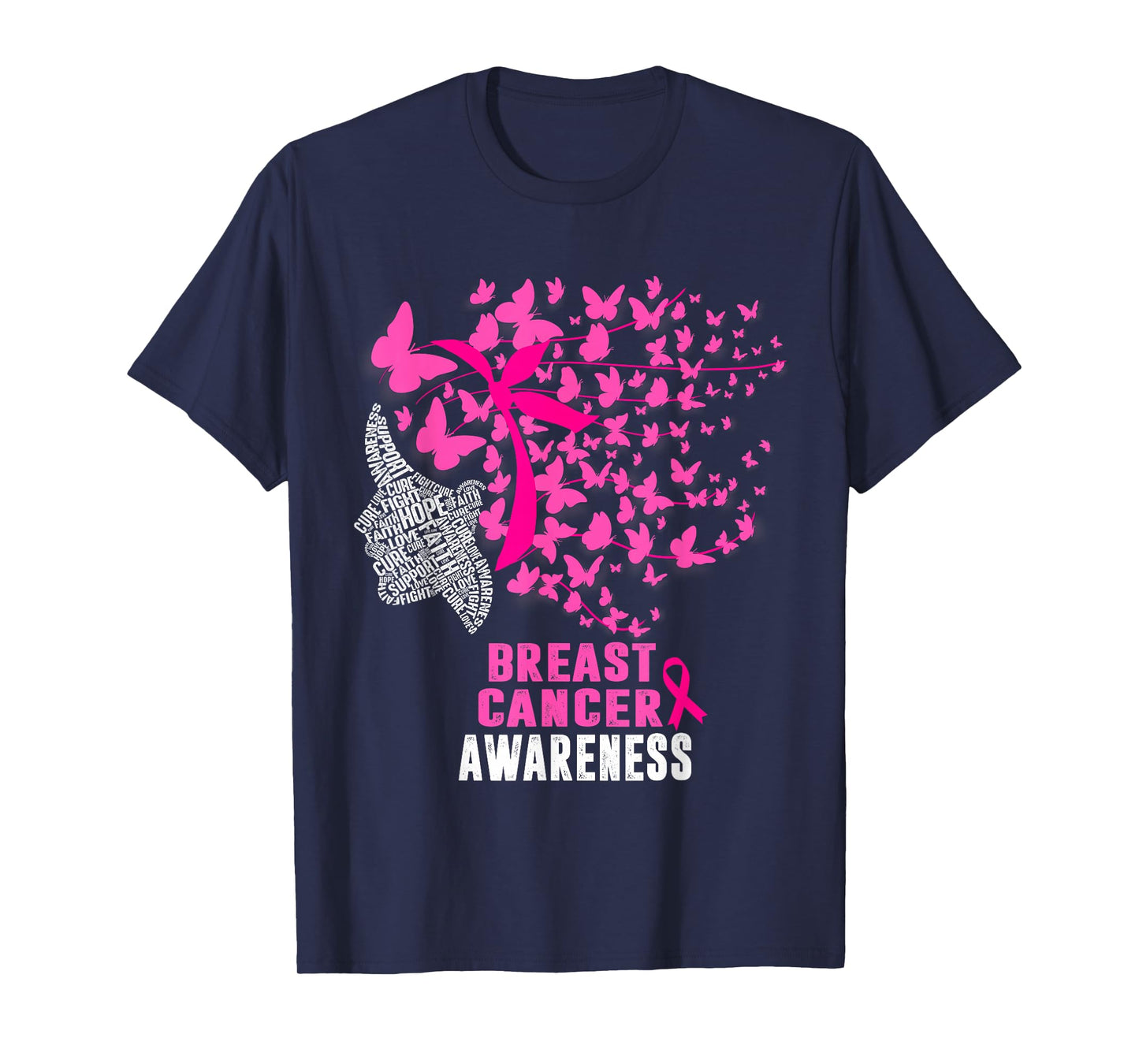 Breast Cancer Awareness Butterfly Pink Ribbon Support Womens T-Shirt