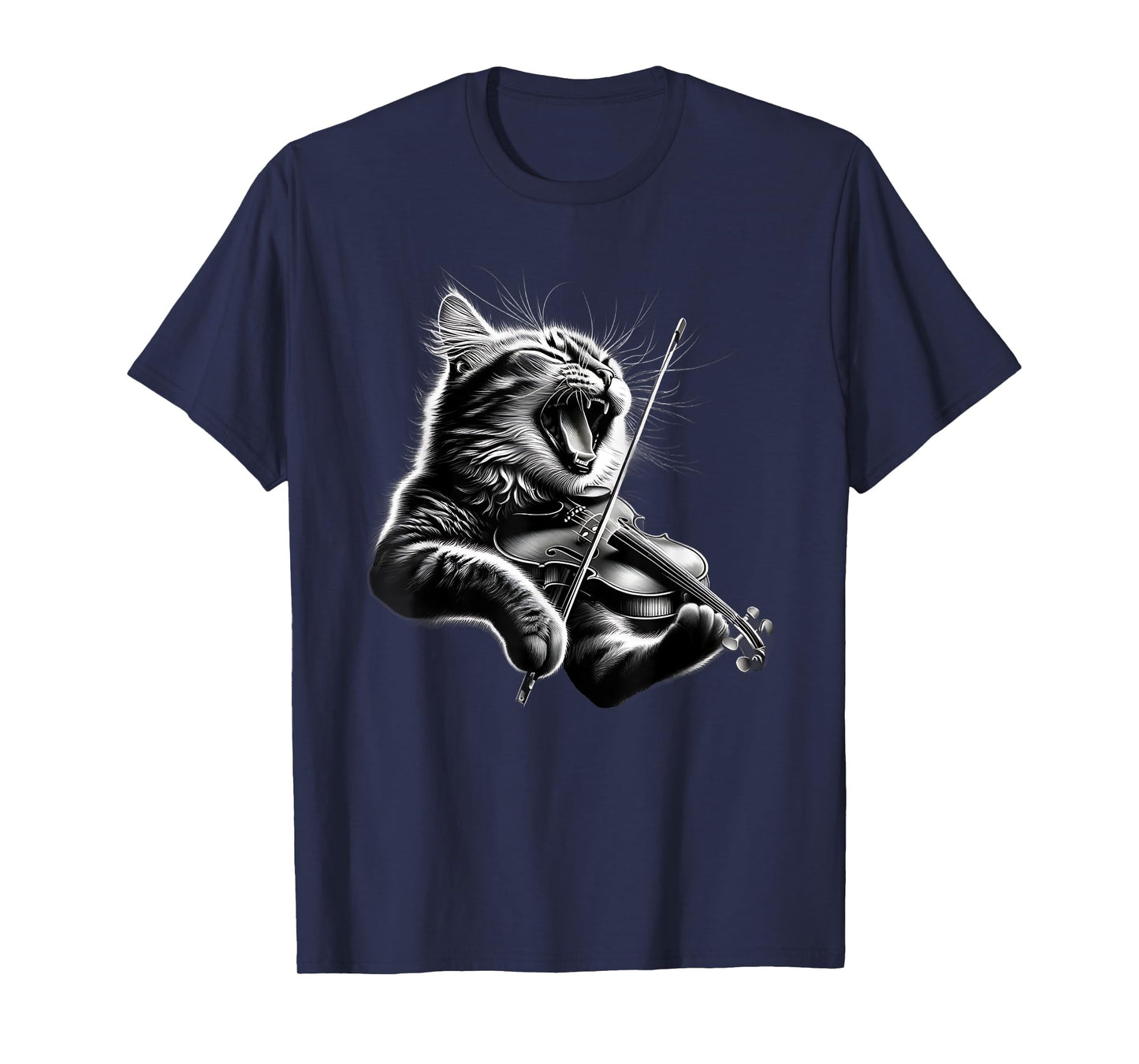 Funny Orchestra Musician Violinist Rock Cat Playing Violin T-Shirt for Men Women Girls Kids