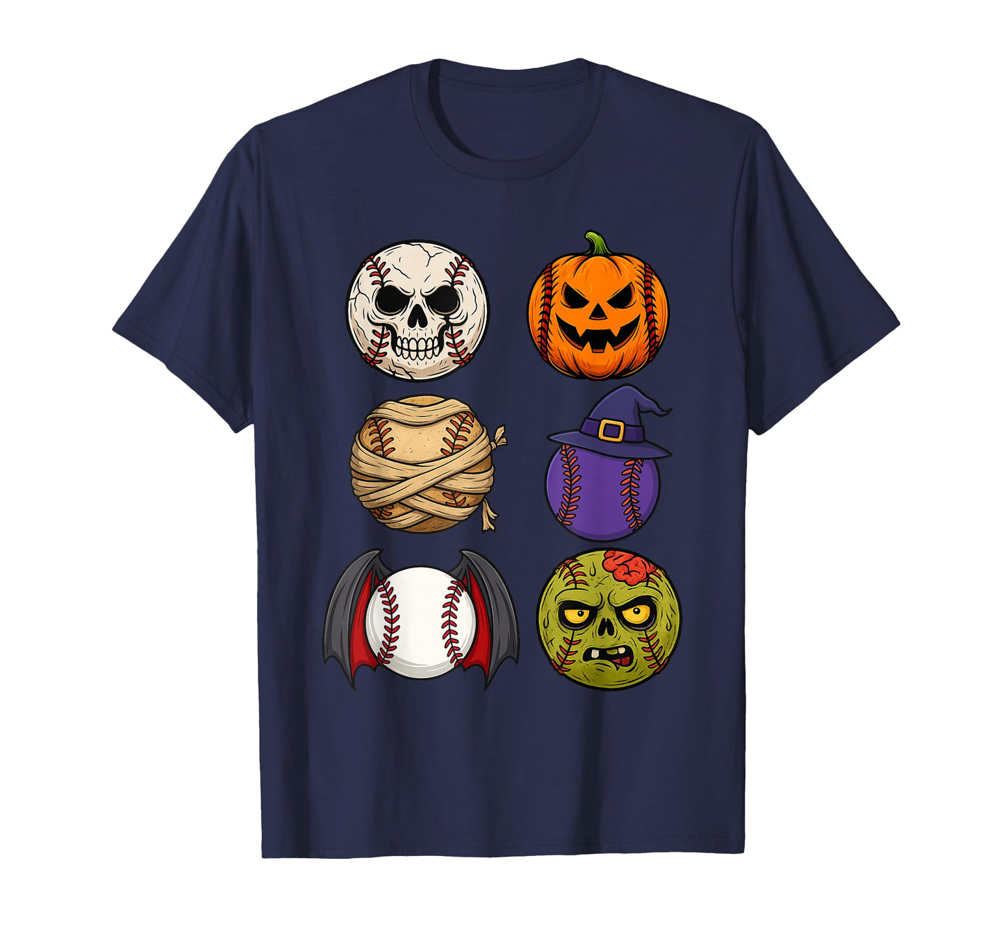 Halloween Skeleton Pumpkin Mummy Vampire Zombie Baseball T-Shirt