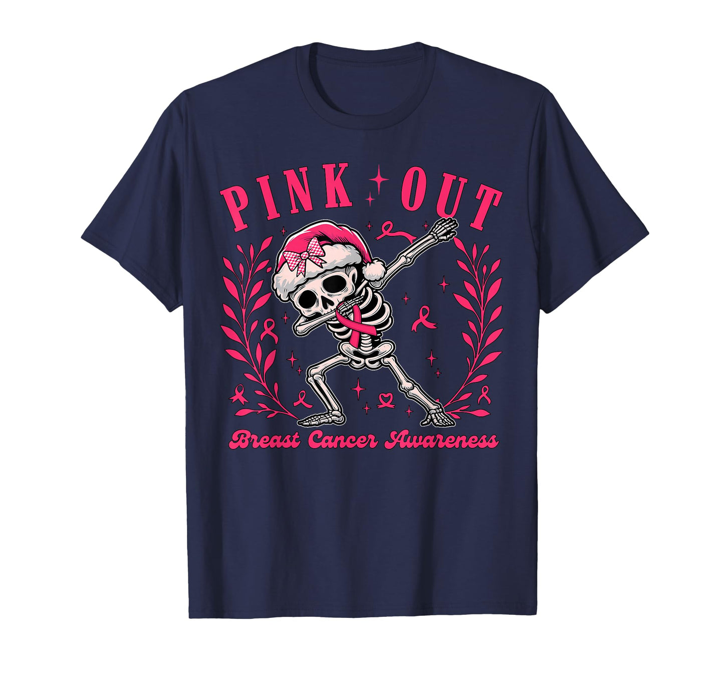 Pink Out Ribbon Skeleton Breast Cancer Awareness for Women T-Shirt