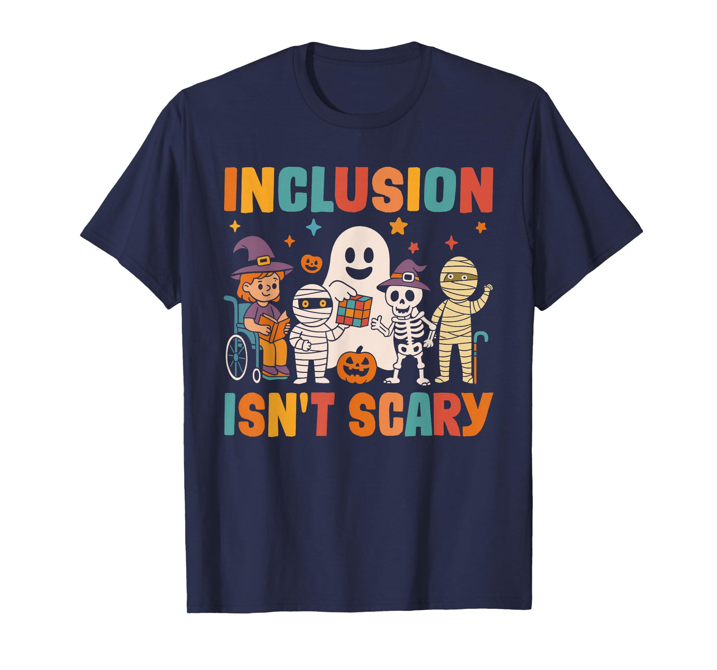 Inclusion Isn't Scary Teacher Skeleton Ghost Cute Halloween T-Shirt