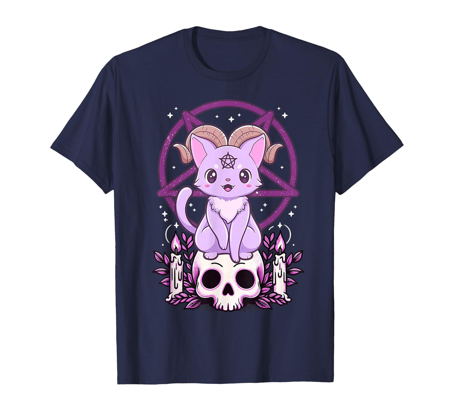 Kawaii Pastel Goth Cute Creepy Cat Bat Skeleton T-Shirt