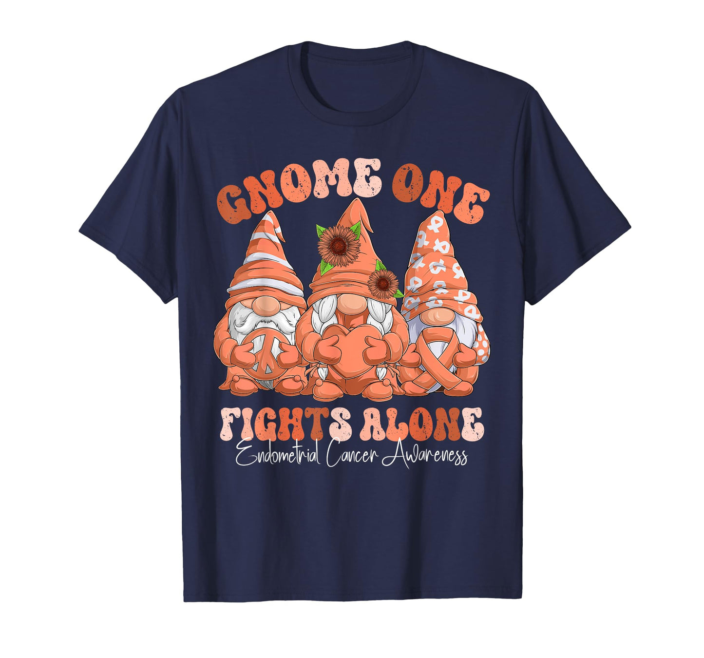 Endometrial Cancer Awareness Month Peach Ribbon Gnomies T-Shirt
