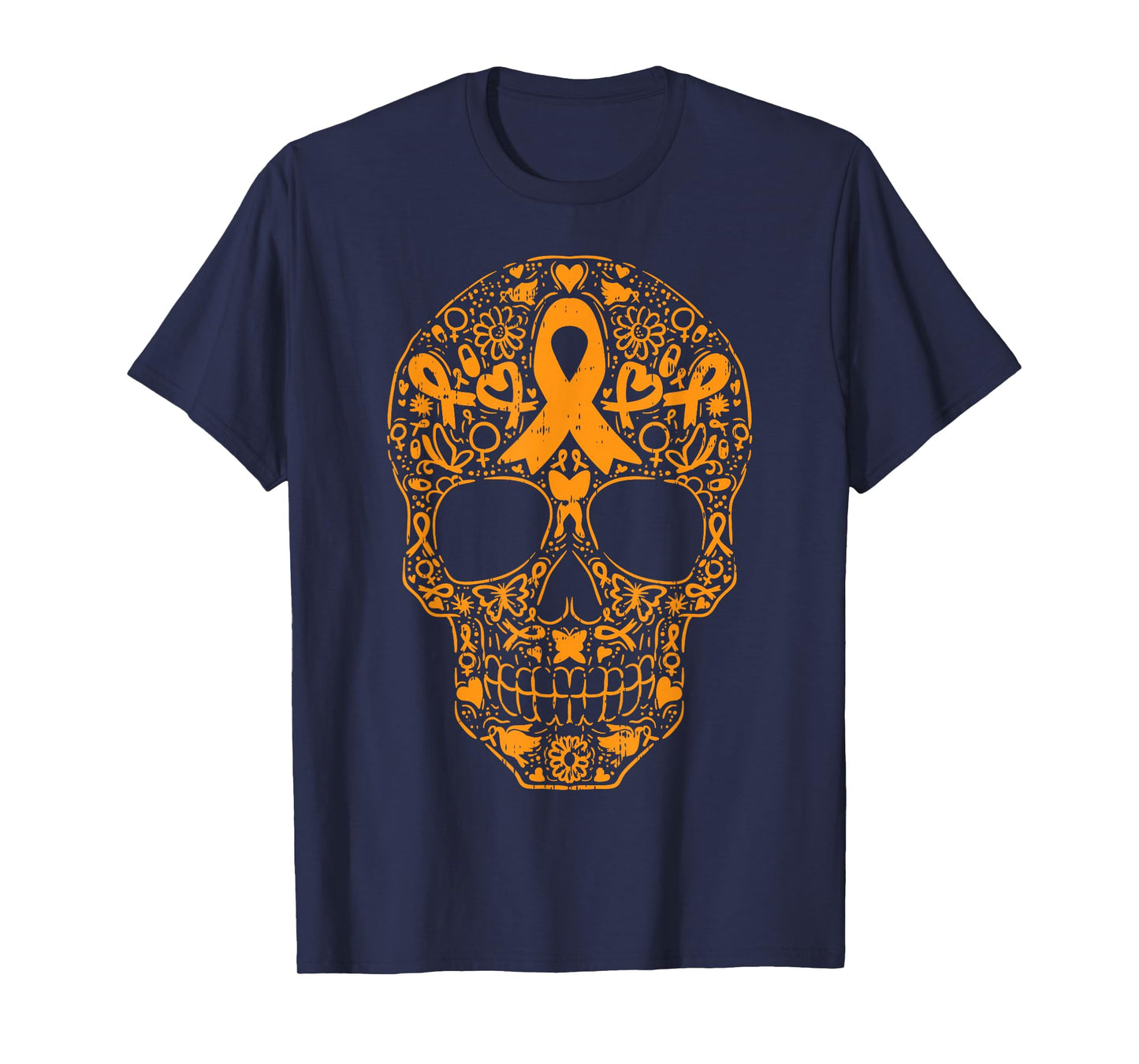 Sugar Skull Orange Ribbon Leukemia Cancer Awareness Mexican T-Shirt