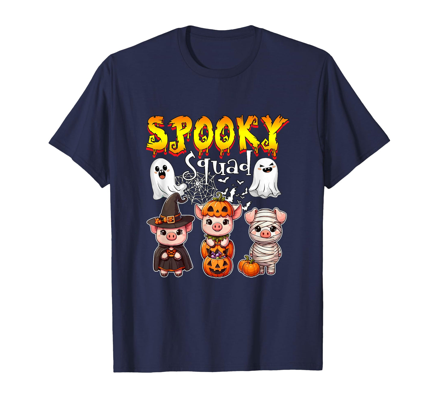 Spooky Halloween Squad Three Cute Pigs Cosplay Witch T-Shirt