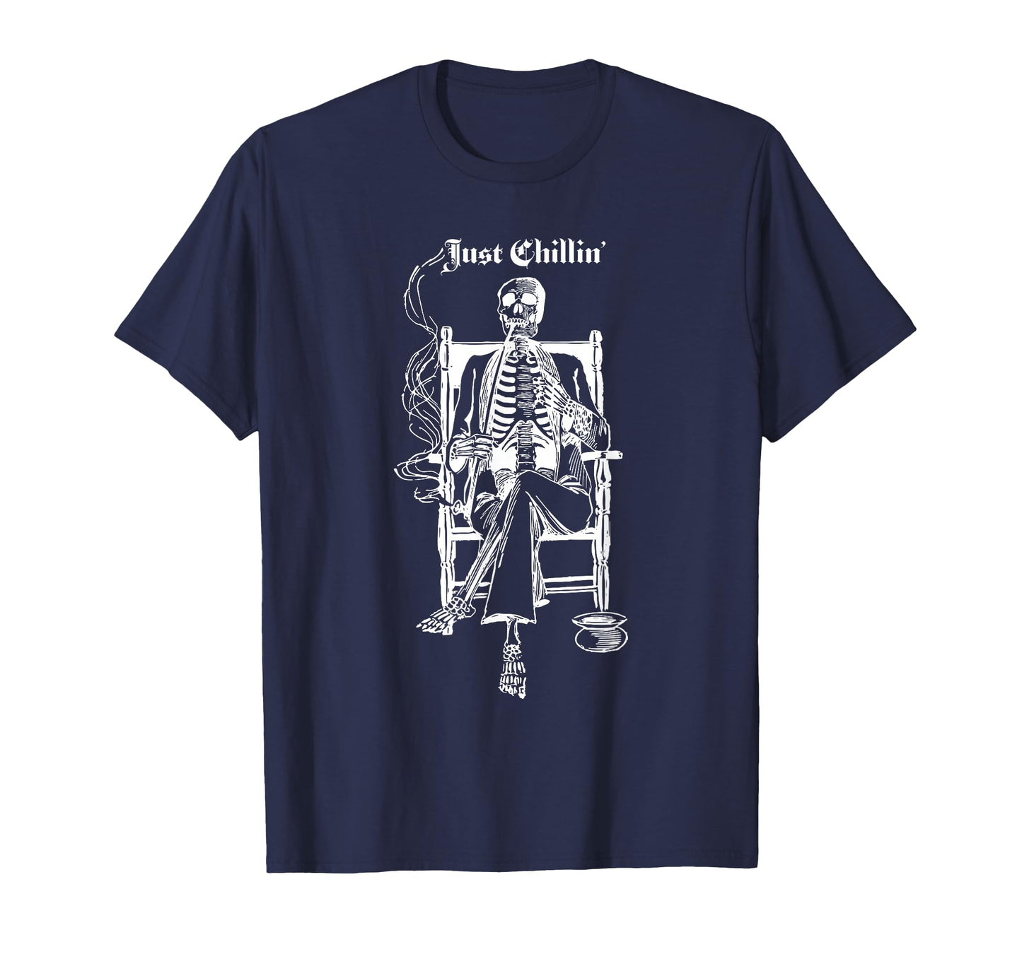 Just Chillin Vintage Pipe Smoking Halloween Skeleton T-Shirt