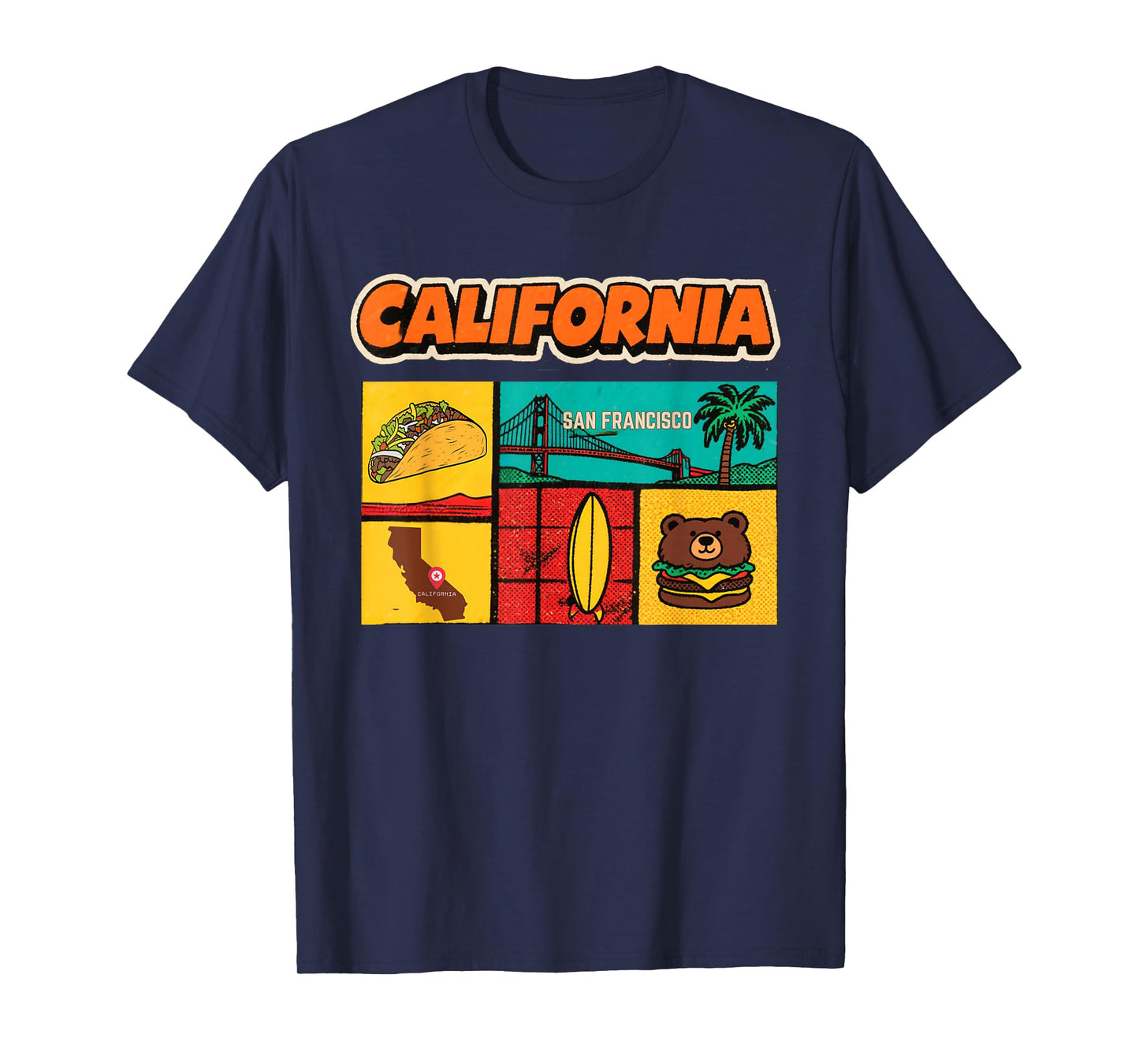 California San Francisco LA Surf Bear Taco Retro Vintage T-Shirt