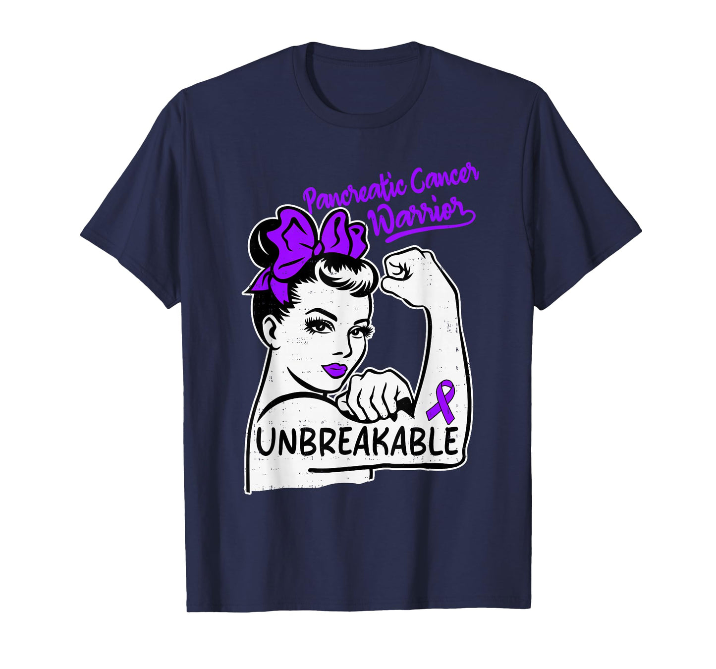 Womens Pancreatic Cancer Warrior Awareness Ribbon Purple T-Shirt