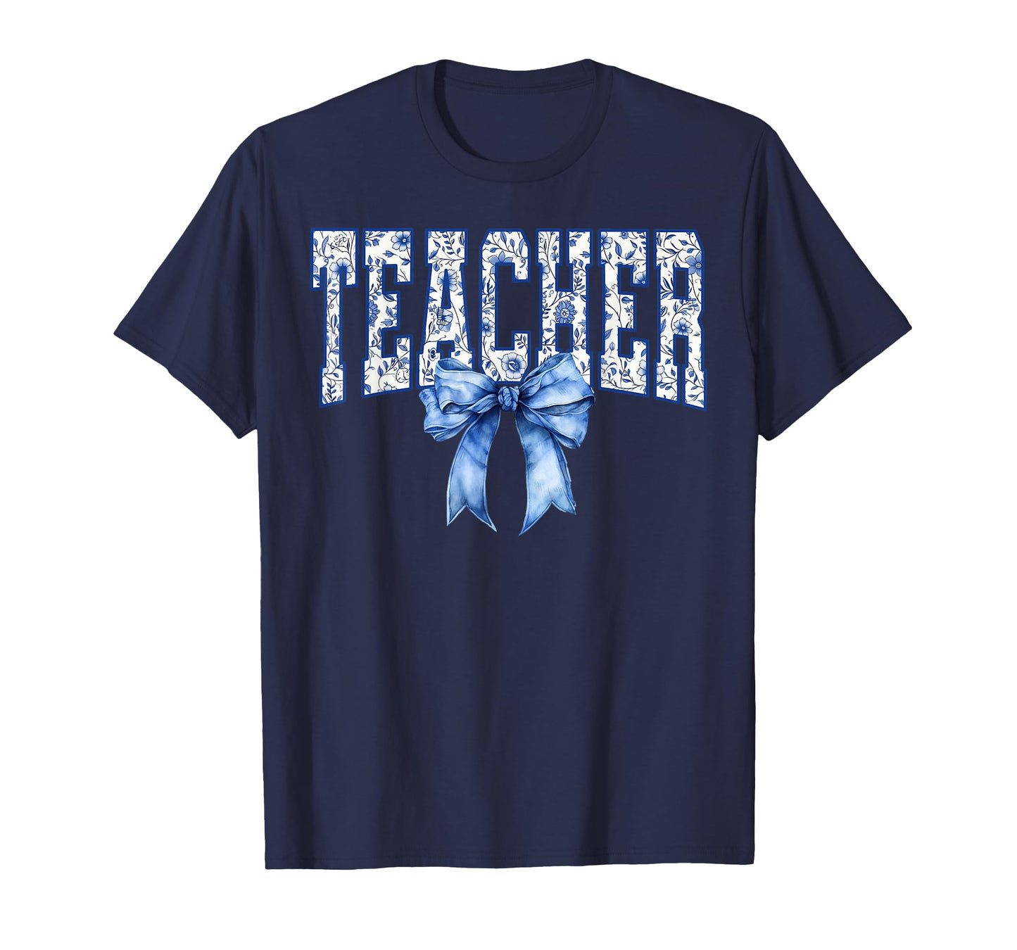 Cute Teacher Blue Coquette Bow Teacher Appreciation Womens T-Shirt