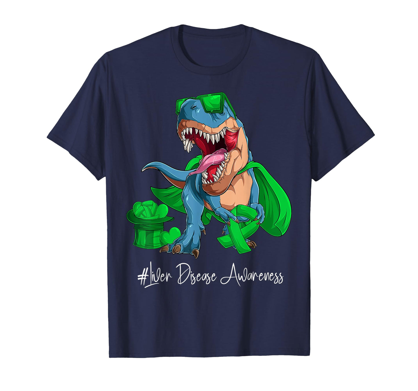 Liver Disease Awareness Month Green Ribbon Trex T-Shirt