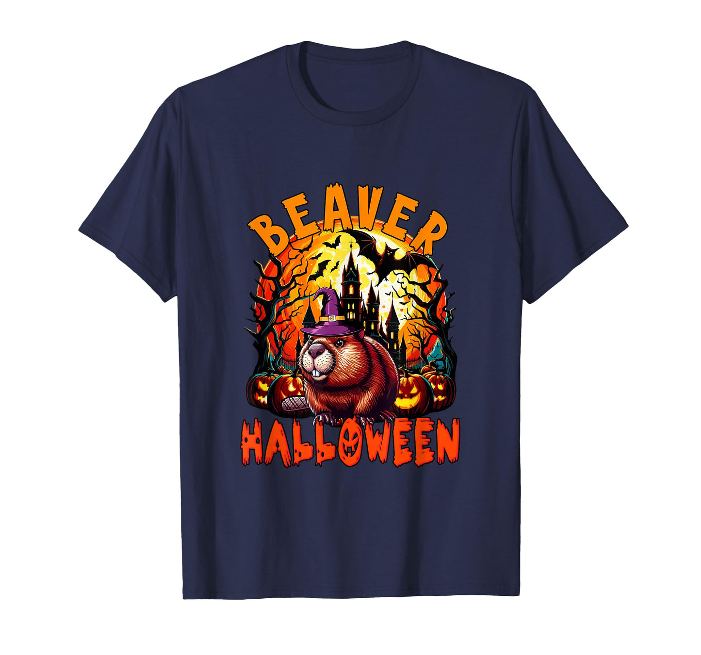 Beaver Halloween Cosplay Witch Horror Carved Pumpkins T-Shirt