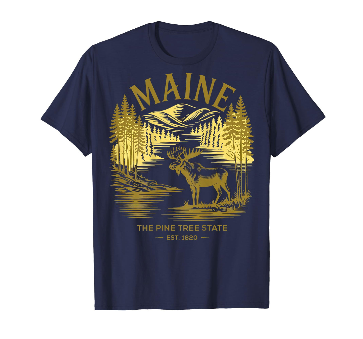 Maine Retro Vintage State Design Moose Pines Mountains T-Shirt