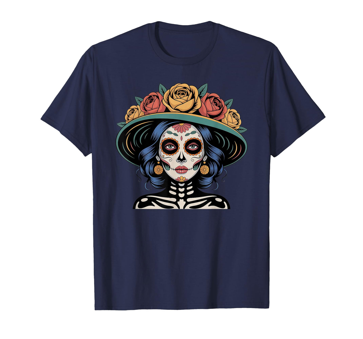 Halloween De Los Muertos Day of The Dead Sugar Skull Floral T-Shirt