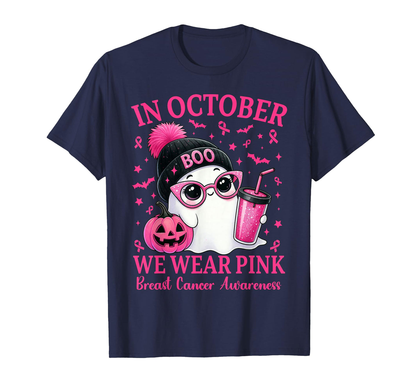 in October We Wear Pink Breast Cancer Awareness Halloween T-Shirt