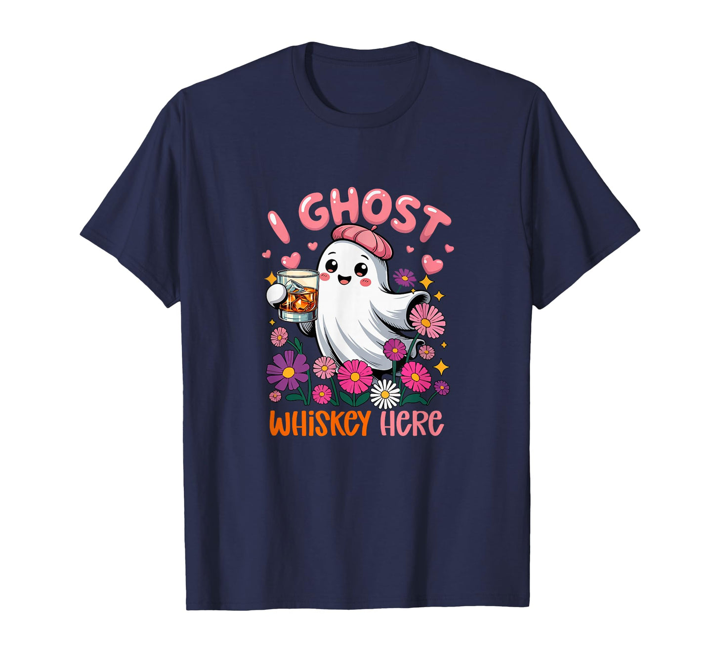 I Ghost Whiskey Here Halloween Floral Boo Drinking Whiskey T-Shirt