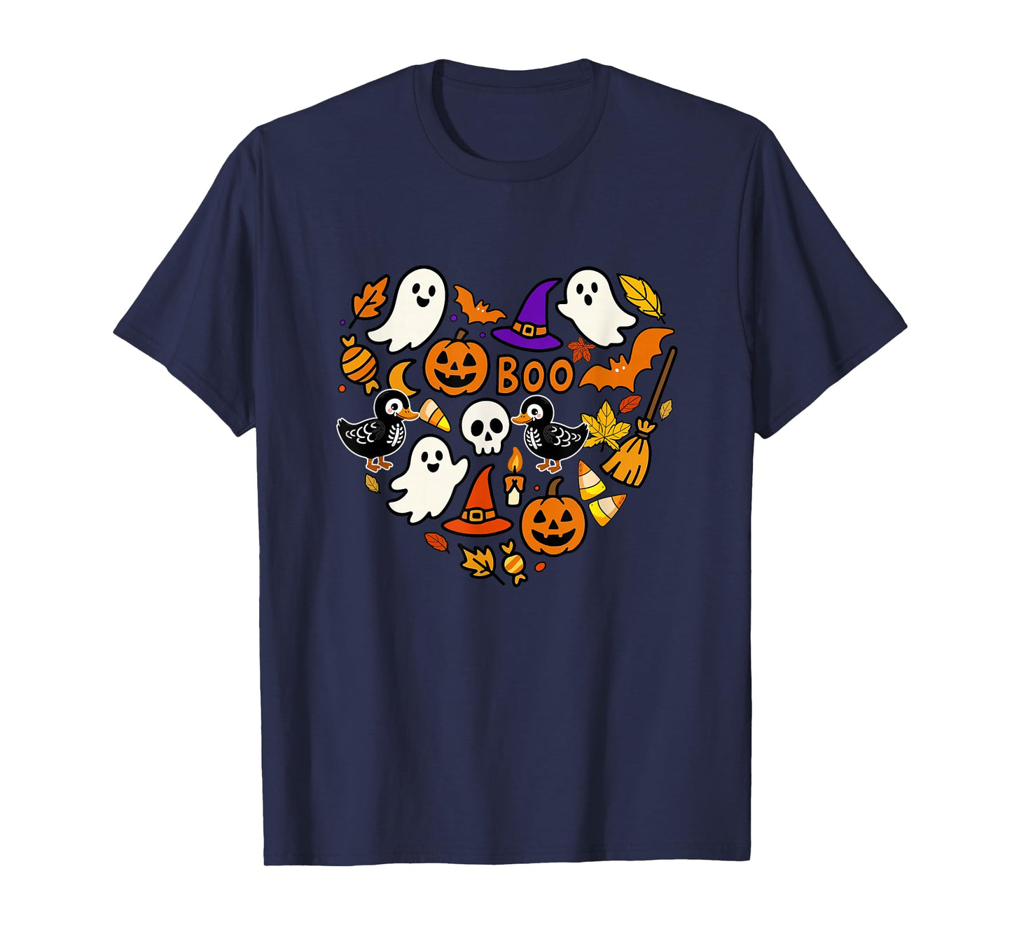 Group Ducks Boo Ghosts Candy Corns Halloween Heart Shape T-Shirt