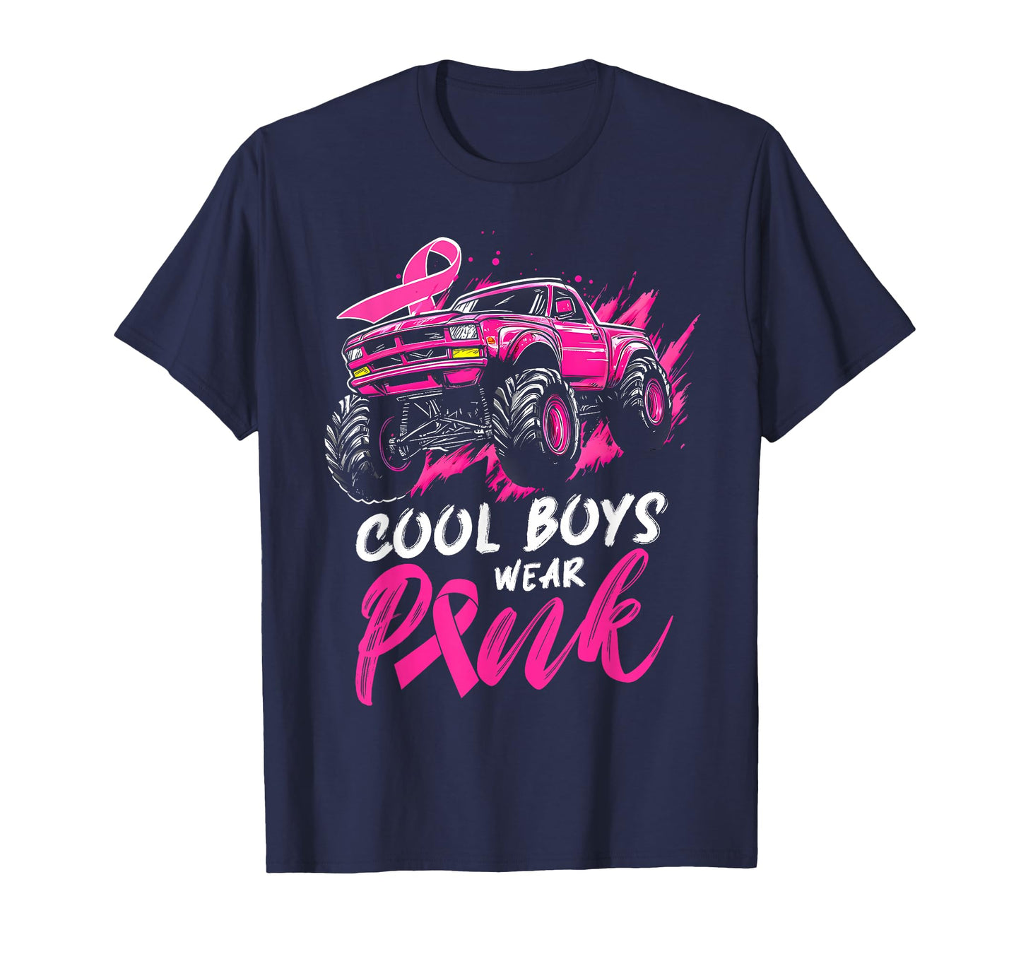 Monster Truck Breast Cancer Awareness Cool Boys Wear Pink T-Shirt