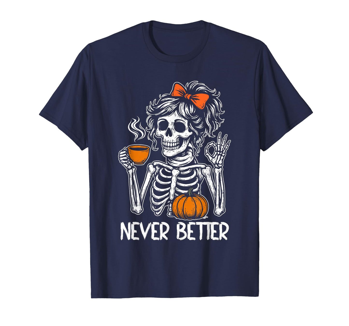 Messy Bun Coffee Never Better Skeleton Women Coquette Bow T-Shirt