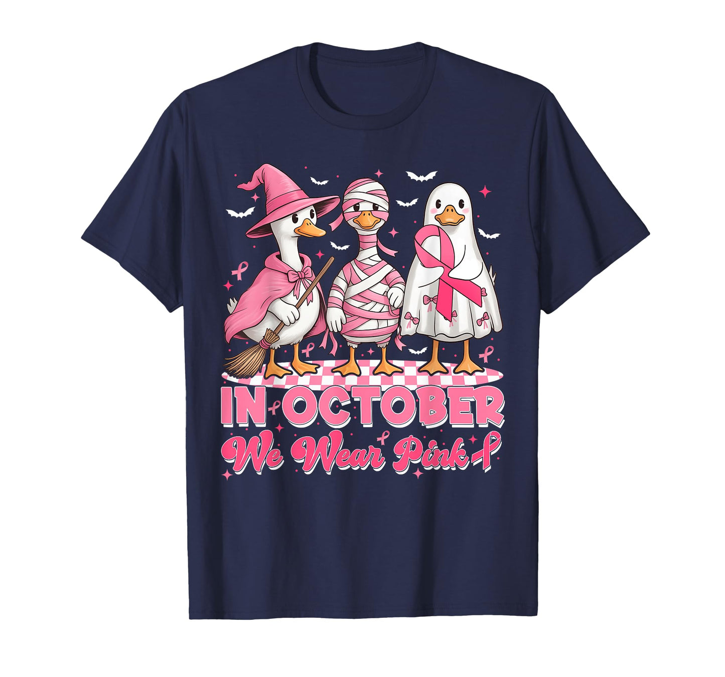 October We Wear Pink Goose Boo Ghost Breast Cancer Men Women T-Shirt