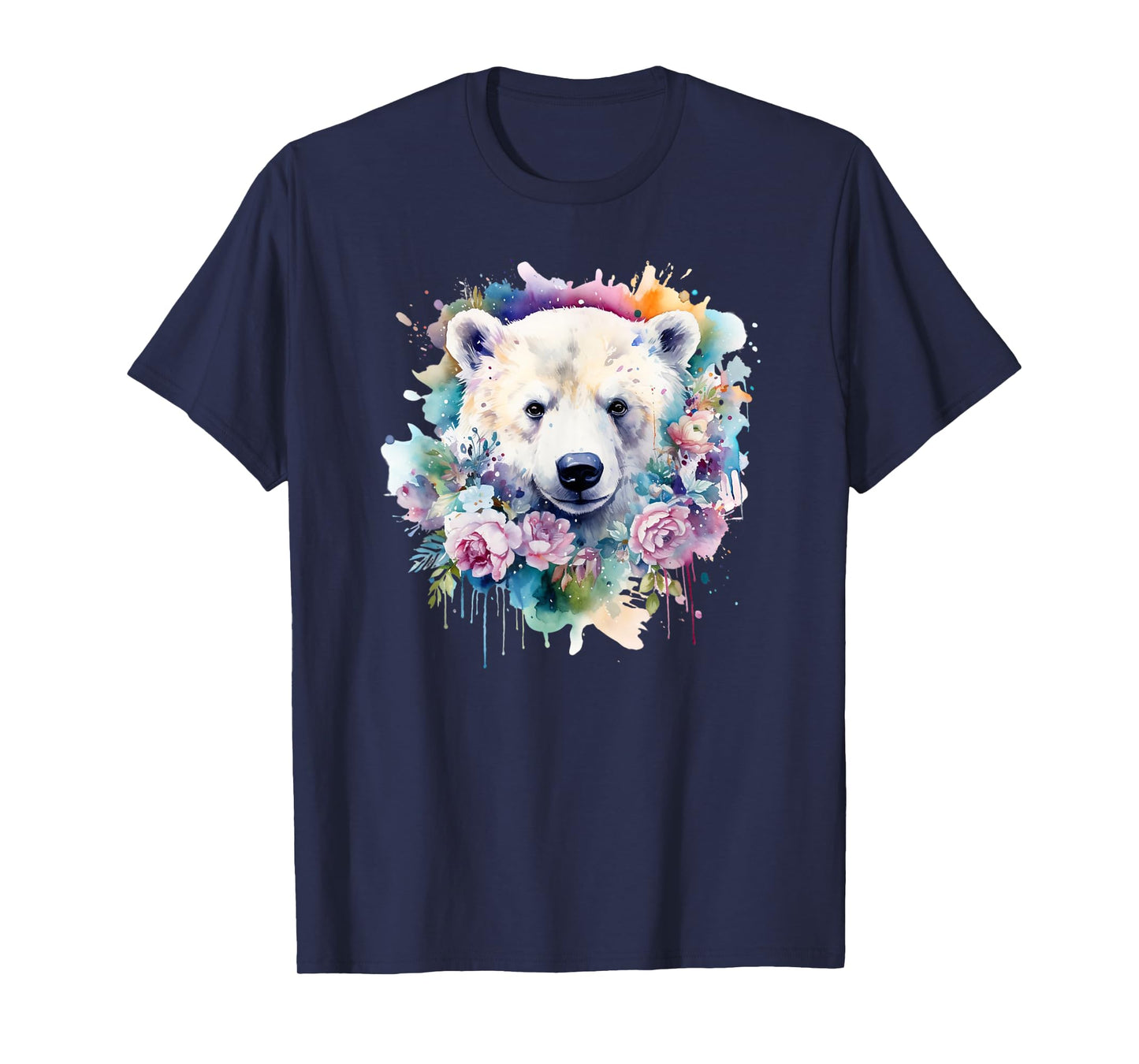 Polar Bear Floral Watercolor Animal Cute Polar Bear Face T-Shirt