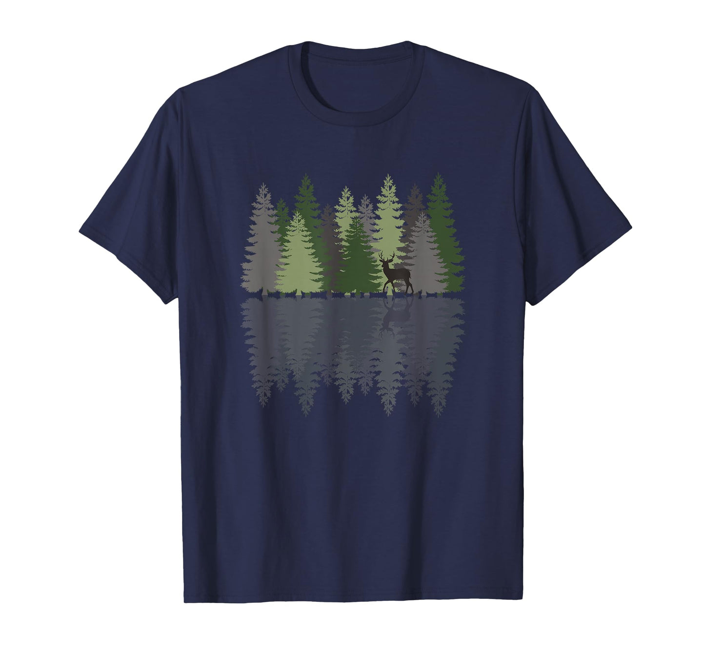 Forest Reflection Nature Trees Woods Deer Outdoor Camper T-Shirt